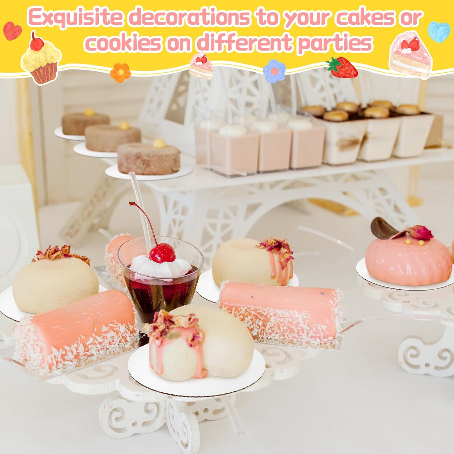 Newtay 100 Pcs 5 Inch Cake Board Round Mini Cardboard Cake Circle Boards Grease Proof Tray Base for Baking Pastry(White)