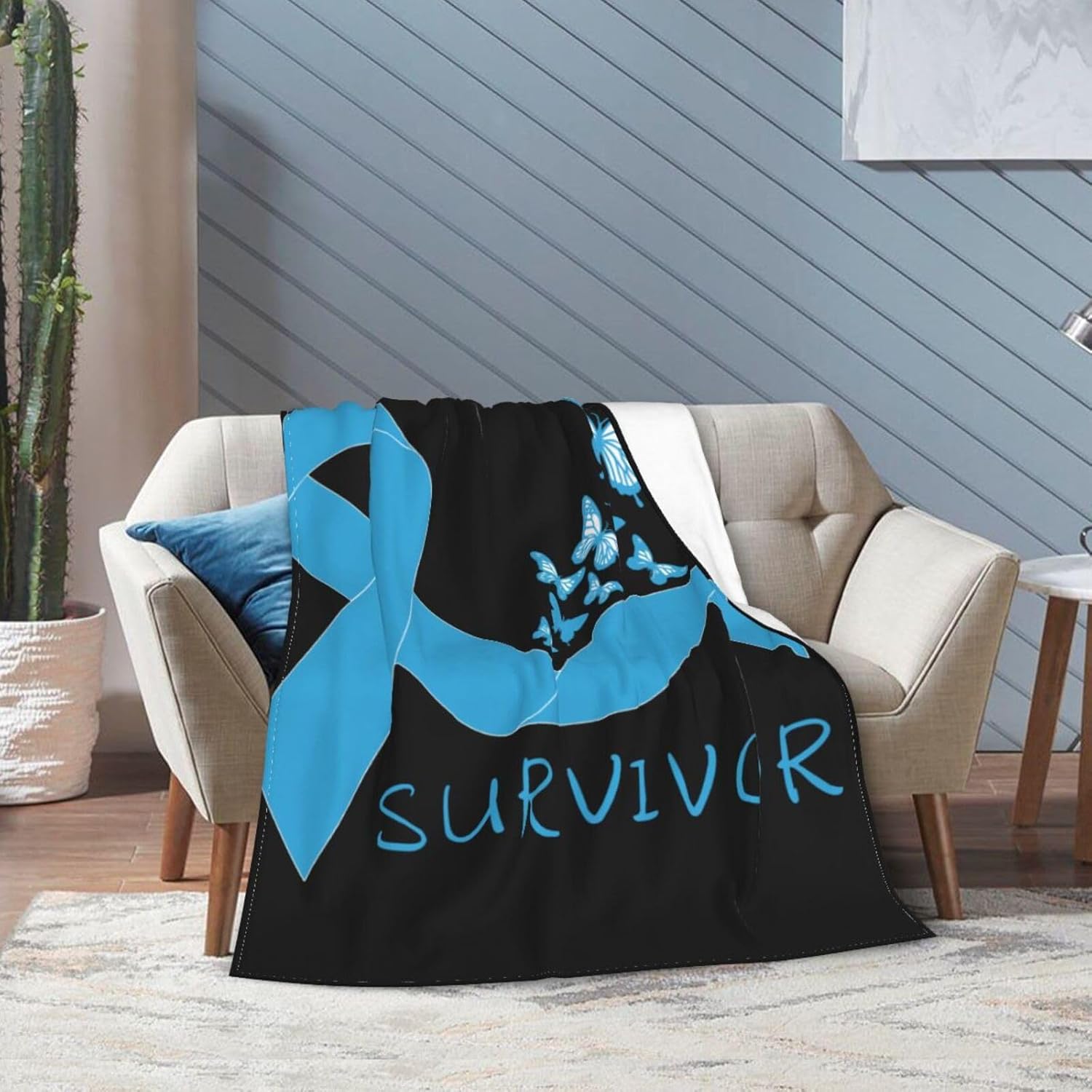 Throw Blankets Colon Cancer Survivor Flannel Blanket Soft Throw Blanket for Couch, Bed, Sofa Living Room Decor Blanket Black 60"X50"