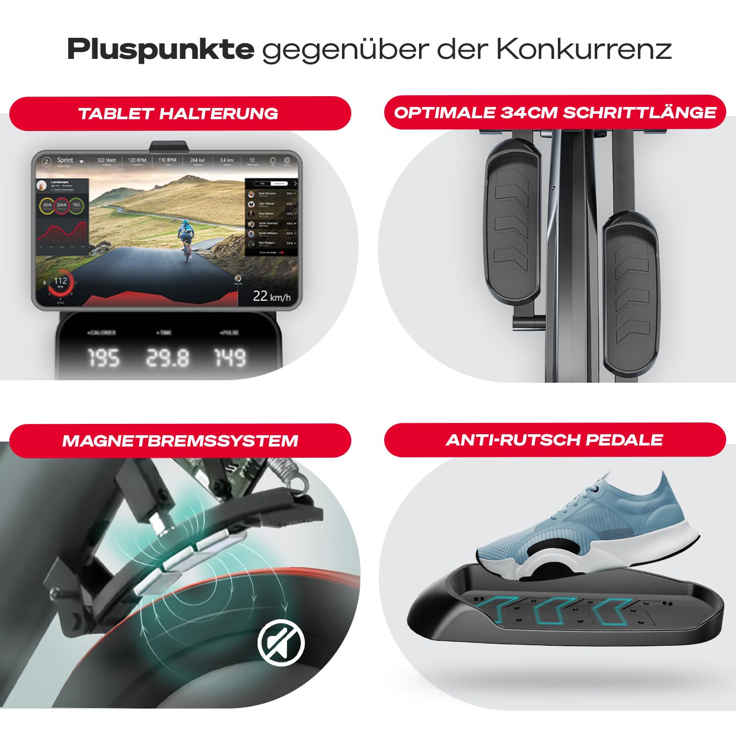 Sportstech CX700 Crosstrainer für Zuhause, Ellipsentrainer für Zuhause, Stepper Alternative mit 24 kg Schwungmasse, 24 Widerstandsstufen, leise, App, Bluetooth, Pulssensor, LCD Display, LED