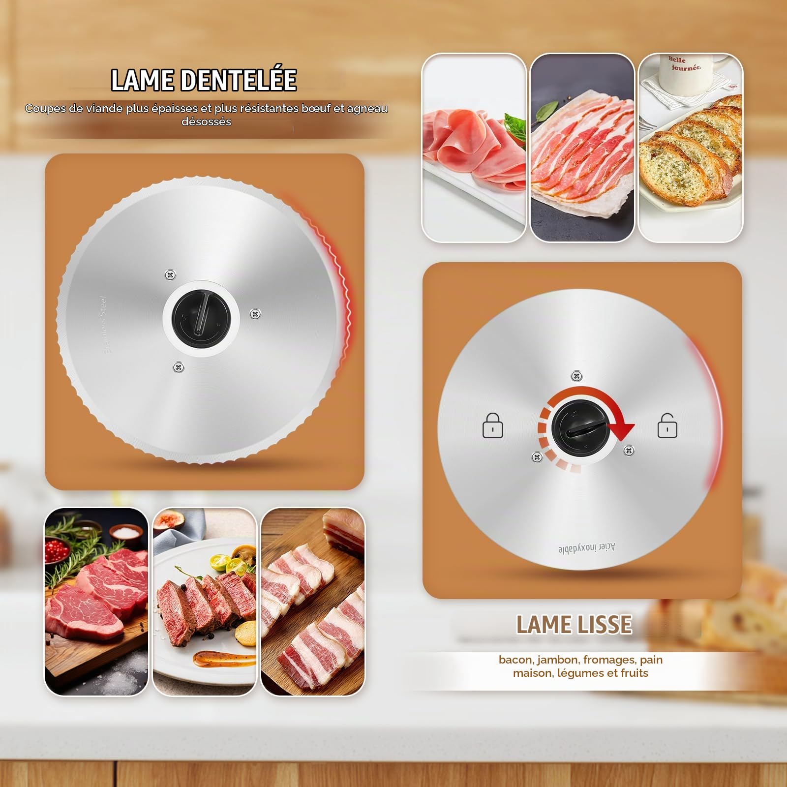 Moongiantgo Trancheuse Électrique, 19cm Lame*2, Epaisseur Réglage de 0-18mm | Amovible Lame en Acier Inox, 200W, Sécurité Enfant, pour Viande, Fromage, Pain, Jambon & Légumes, Domestique Usage