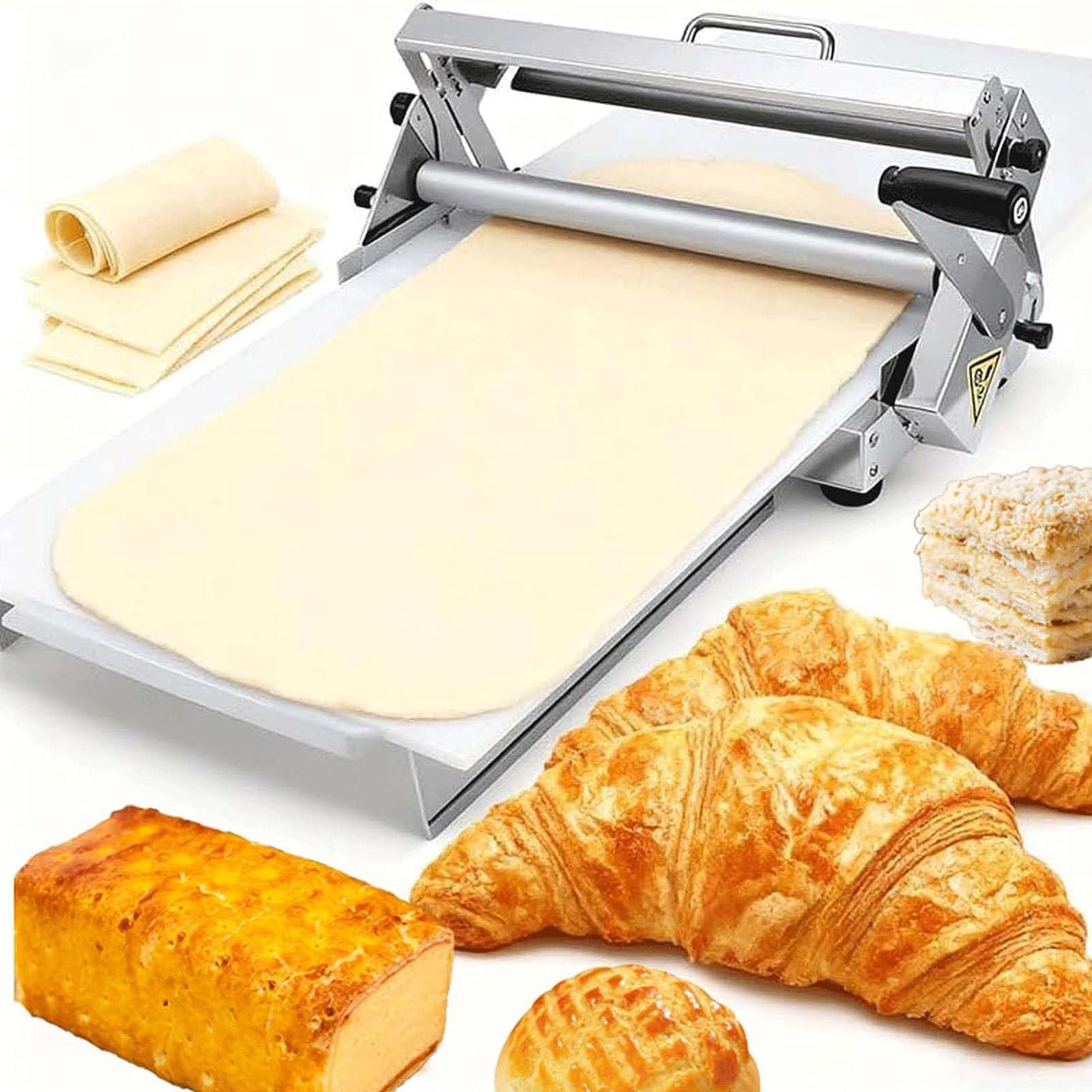 Laminadora De Masa Manual, Prensa De Masa Plegable para Pizza, Rodillo para Pasta De Sobremesa De Acero Inoxidable, Grosor Ajustable, para Pizza, Cruasanes, Pastelería Y Fondant Rs101