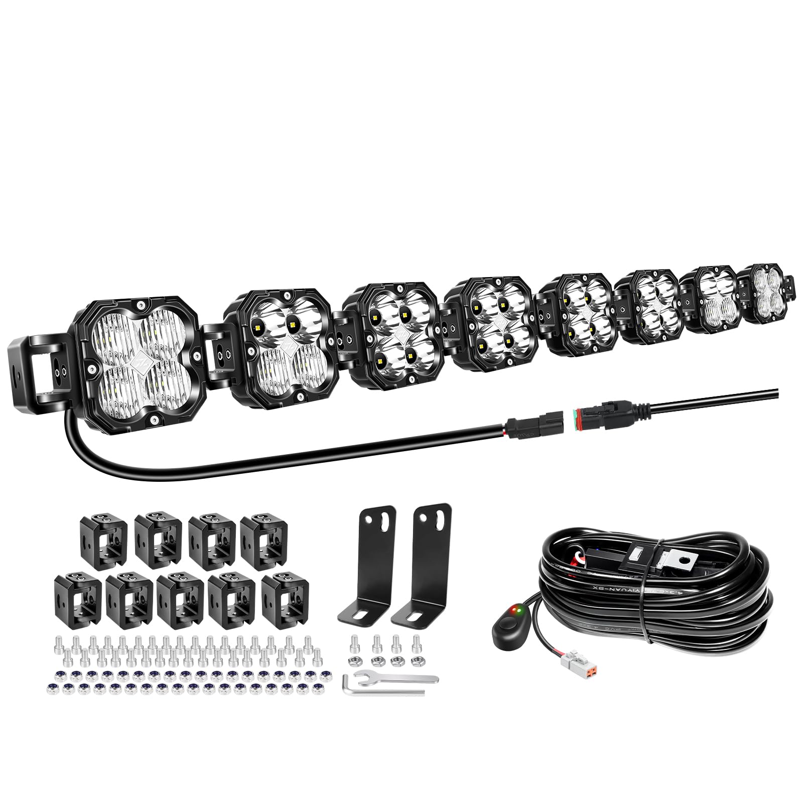 Willpower Listwa LED 52'' 240 W 24000 lm, listwa świetlna LED z wiązką światła przeciwmgielnego 12 V DT, zestaw świateł przeciwmgielnych do 4 x 4, ciężarówka, traktor, łódź offroad, pojazd, 6000K