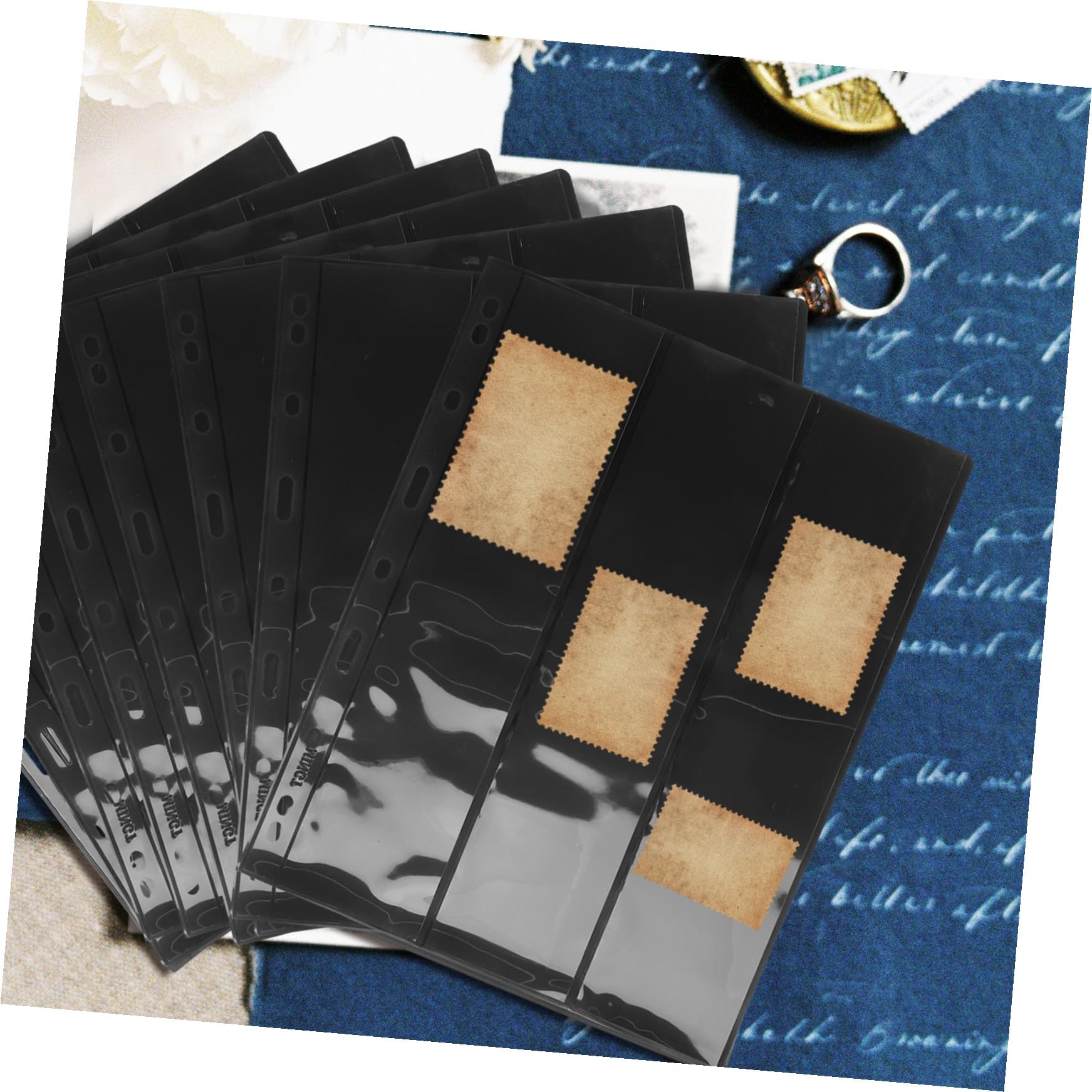 IMIKEYA Pages Intérieures Pour Album De Timbres 10 Pièces Fond Noir Pochettes Réutilisables 3 Emplacements Pour Collection Et Présentation De Timbres