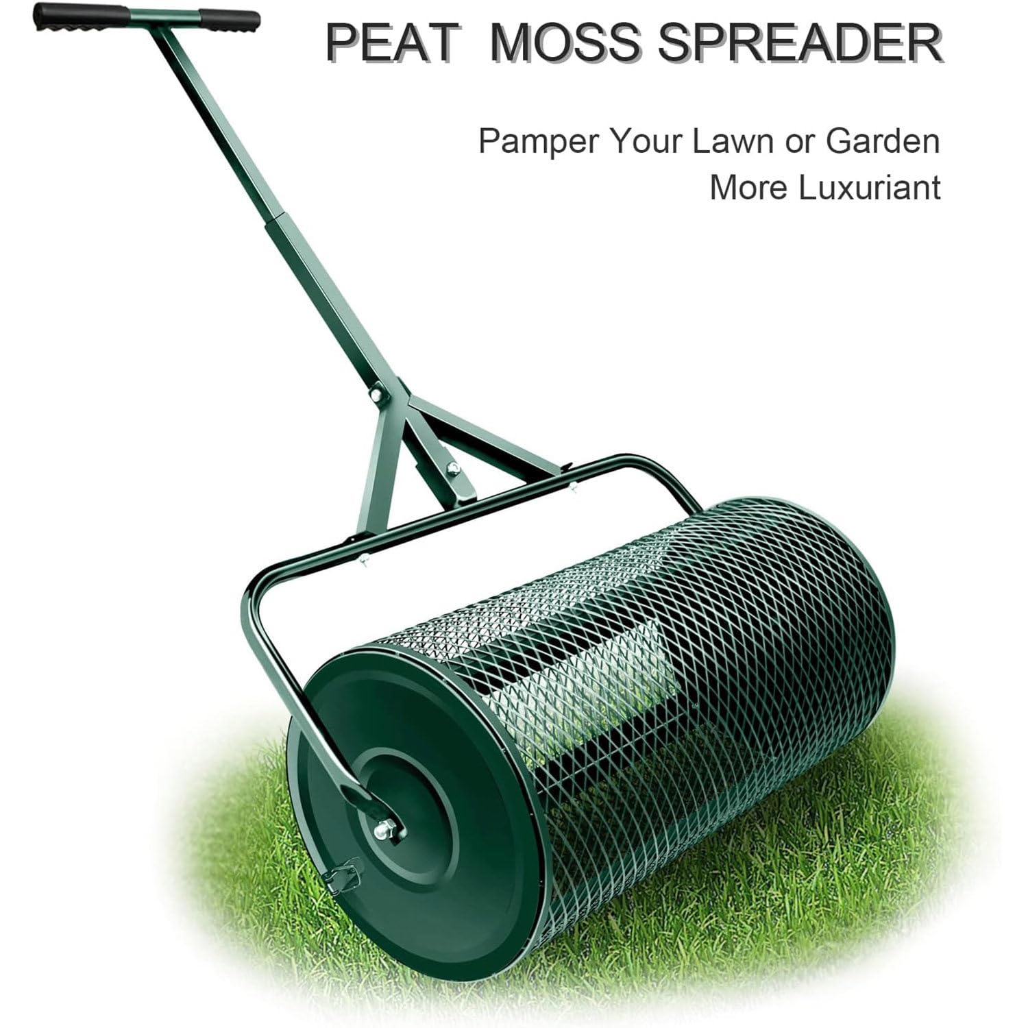 Spandiconcime per prato e giardino con fermagli laterali migliorati - Spandiconcime per torba e compost da 24" x 17" pollici - Spandiconcime a spinta con cestello in rete metallica resistente, verde