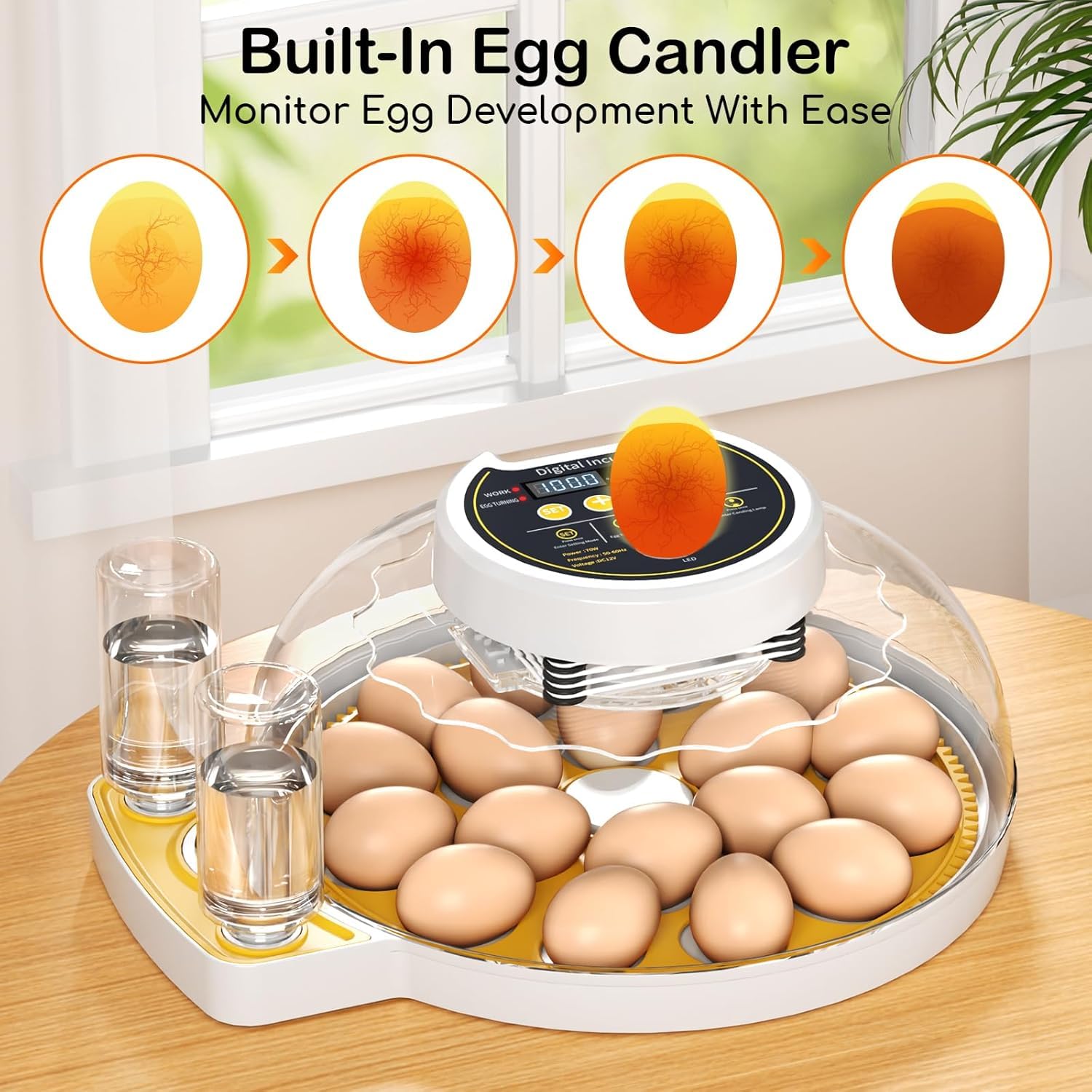 Couveuse Oeuf Automatique 18-60 Oeufs, professionnel Incubateur Oeuf Automatique avec contrôle de l'humidité, retournement automatique des œufs, incubateur pour œuf de poule caille canard volaille | taux d'éclosion élevé, Température précise,Contrôle de l