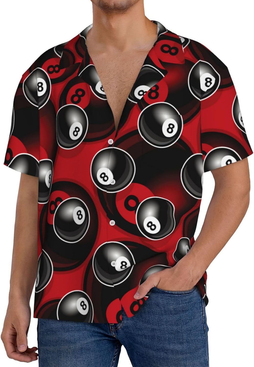 Billiards Pool Snooker 8 Ball Symbol Red Men's Hawaiian