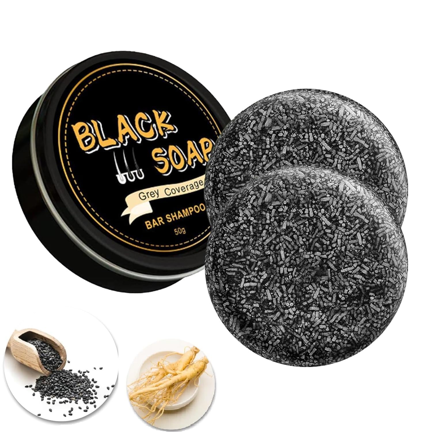 2 PCS Black Soap for Gray Hair Reverse Bar Soap，Natural Shampoo for Men Gray Hair Coverage, Darkening Shampoo Bar with Ginseng & Black Sesame, Vegan, Moisturizing & Scalp Care for Men Women