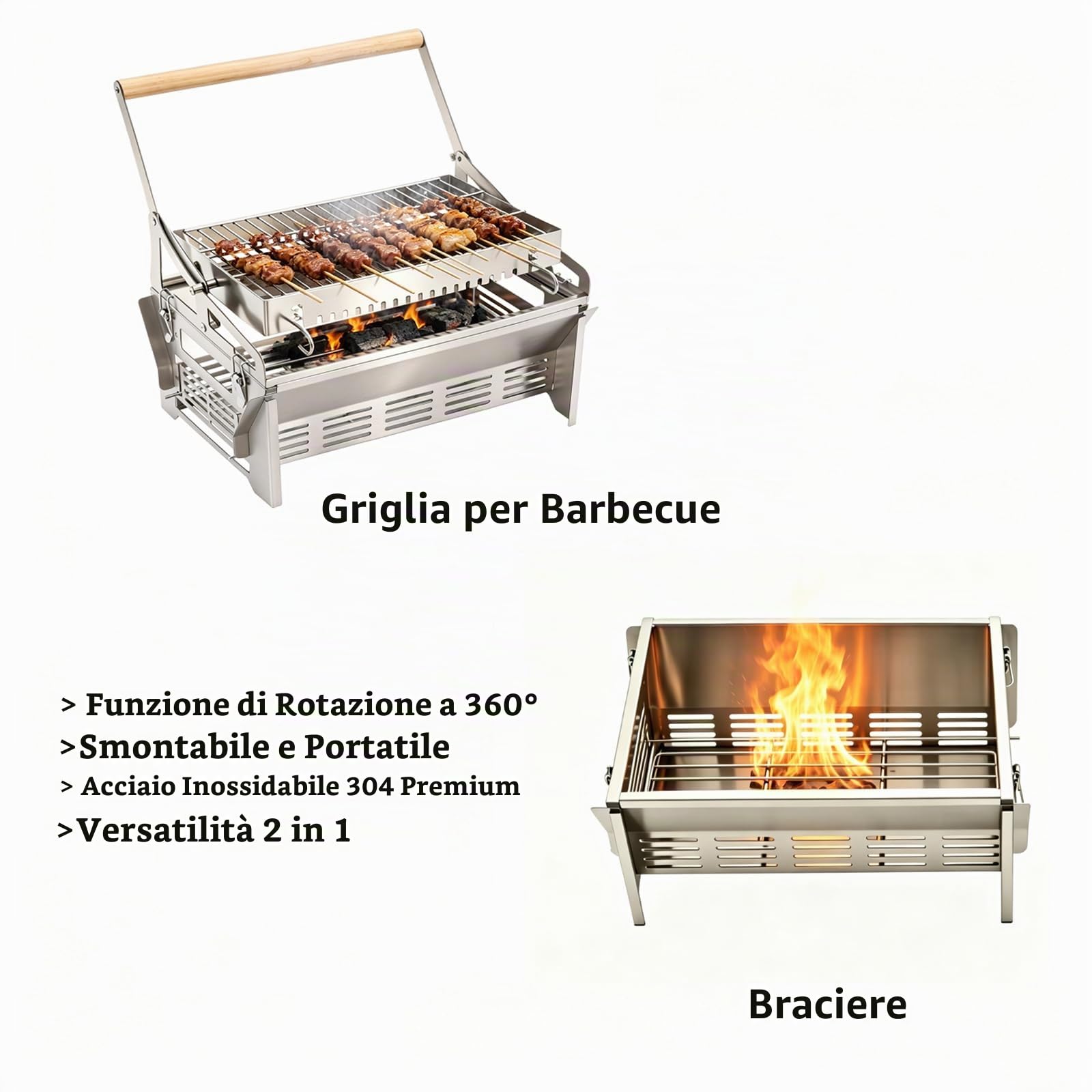 Barbecue Grill girevole | Grill Campinc in acciaio inossidabile girevole a 360 gradi, fornello portatile in acciaio inossidabile, per campeggio, picnic, barbecue, cortile, terrazza, spiaggia e