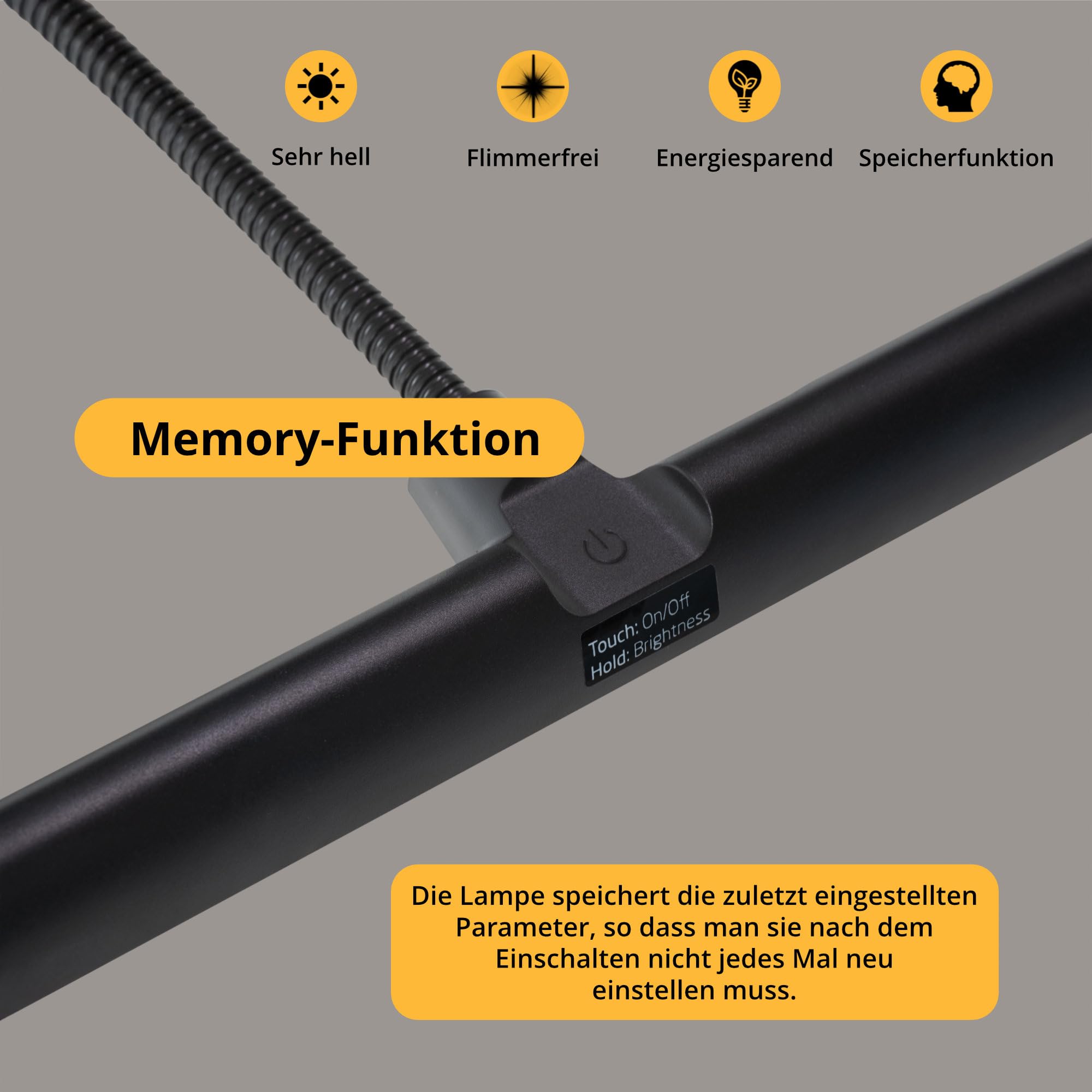 Classic Cantabile SM Pianoleuchte Easy - Dimmbare Klavierlampe mit Memory-Funktion - Tischlampe mit Schwanenhals - Warm-weißes Licht mit 18 LEDs - Notenpultleuchte mit Touch - Klavierleuchte Schwarz