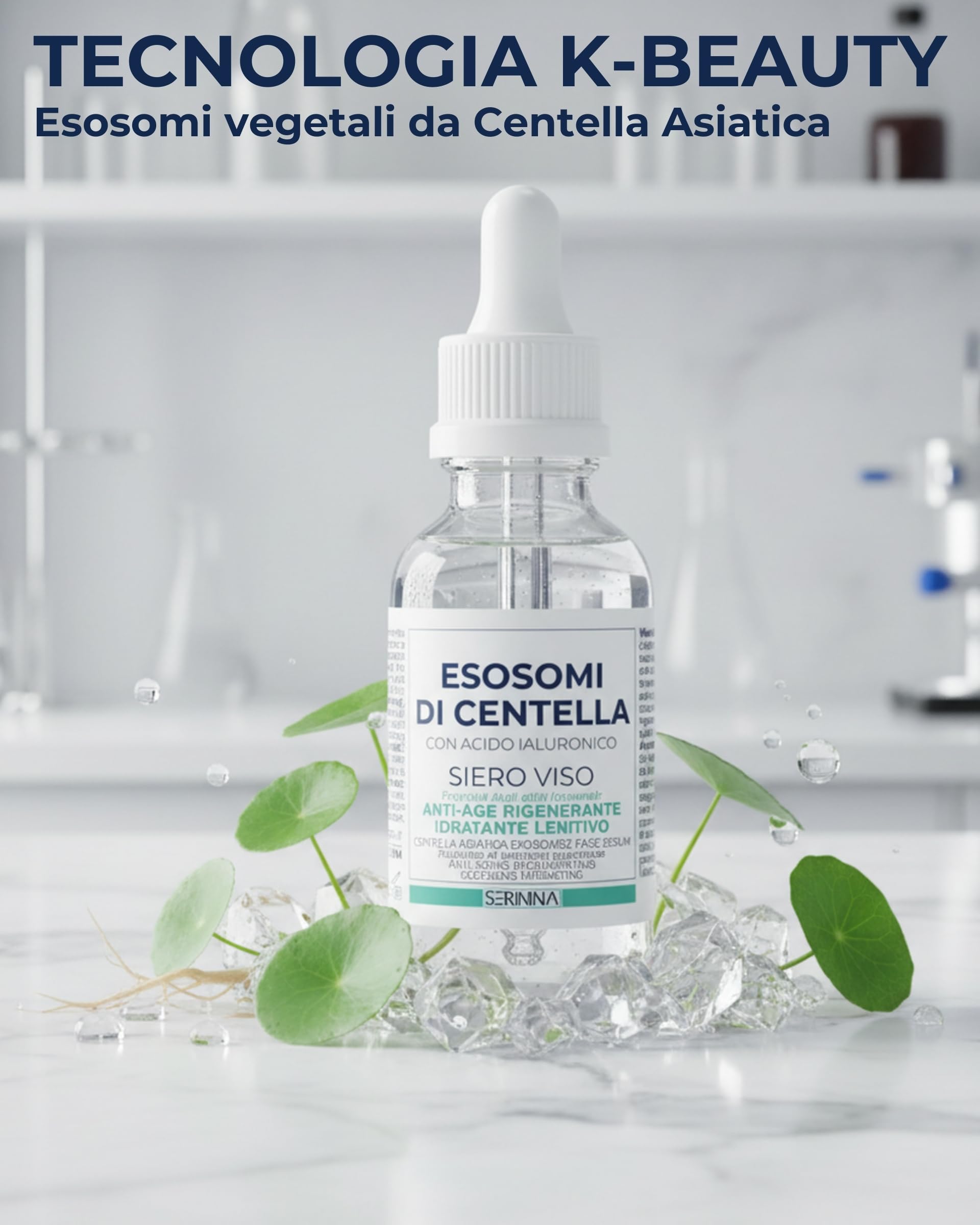 SERININA Siero Viso Esosomi Centella Asiatica Acido Ialuronico | Antirughe, Idratante Anti-Age, Protettivo, Pelle Sensibile, Glass Skin K-Beauty, 97% Naturale 30ml