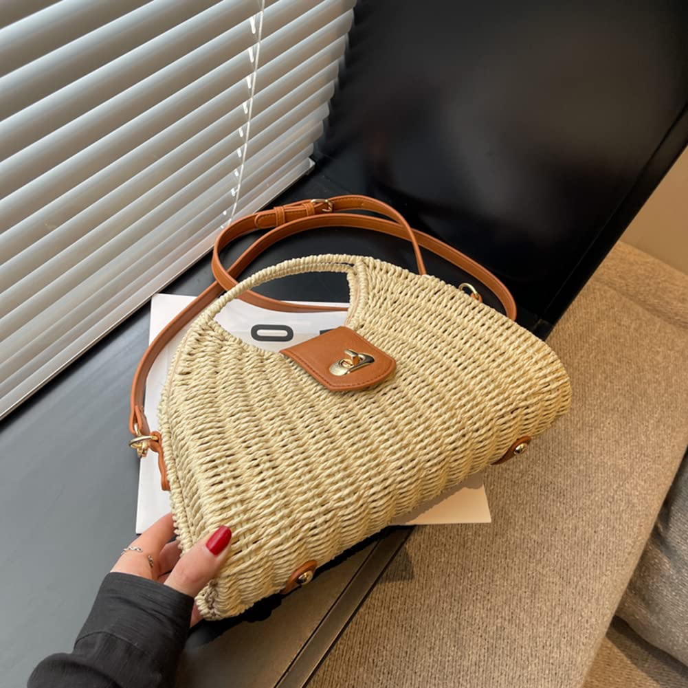 Sacs d'été tissés à la main avec poignée supérieure - Mode - Vacances décontractées - Sac tissé à la main - Simple et élégant - Sac de paille pour femme