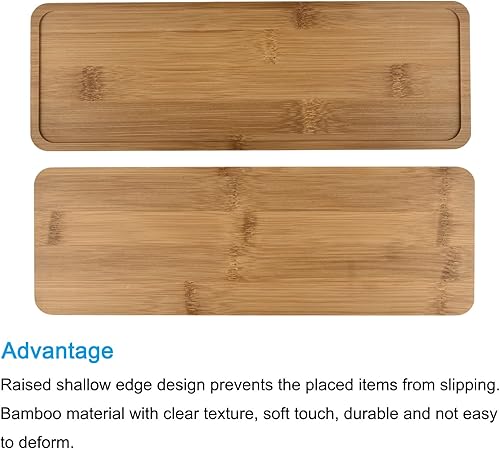 Miniatura 5 de PATIKIL Plato para maceta, bandeja rectangular de bambú de 11 x 3.7 pulgadas para interiores