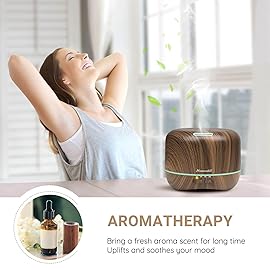 Aromatherapy Essential Oil Diffuser for Room: Air Humidifier Aroma Scent Cool Mist Diffuser Colorful Lights Wood Cute Small Large Waterless Auto Off Ultrasonic Diffusers for Home Bedroom (300ml)
