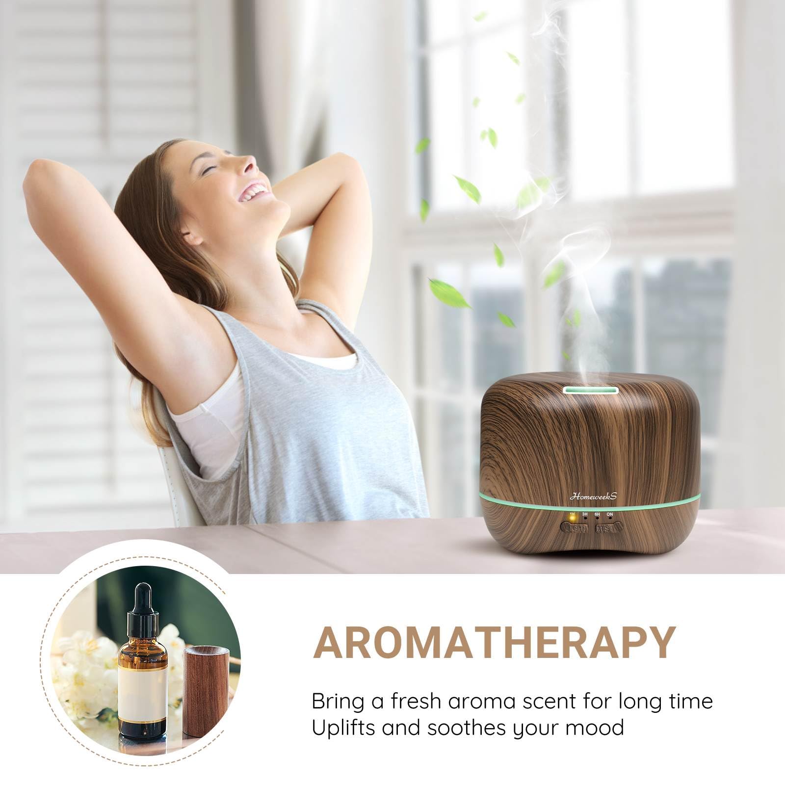 Diffusore di oli essenziali per aromaterapia per ambiente: umidificatore d'aria profumo profumo nebbia fredda diffusore luci colorate legno carino piccolo grande senz'acqua spegnimento automatico