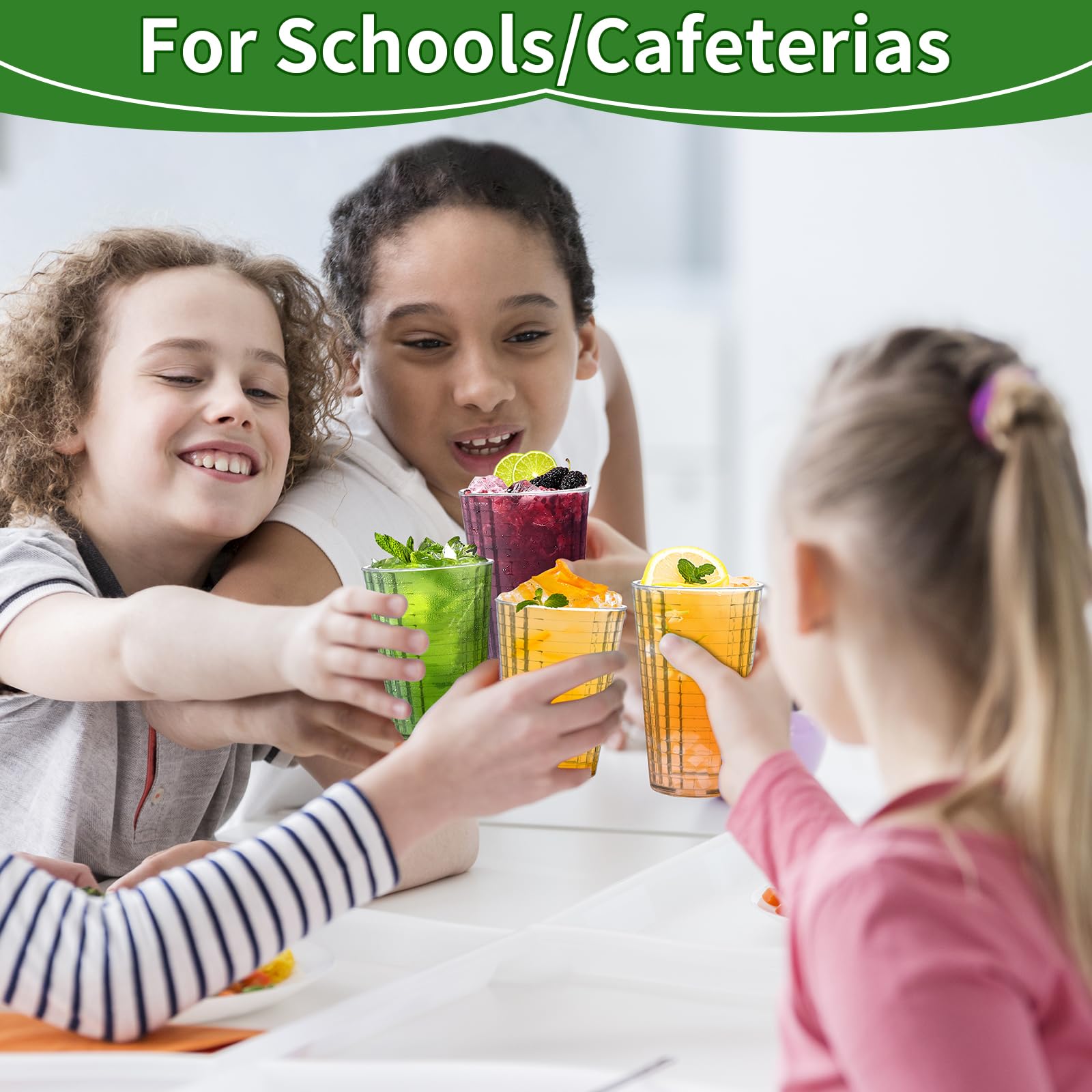 YANFJHV Zien eruit als glazen drinkglazen, kunststof bekers, vaatwasser- acryl-sapglazen voor kinderen, kunststof waterglazen (340 ml). 24 oz plastic bekers met deksel (N, A