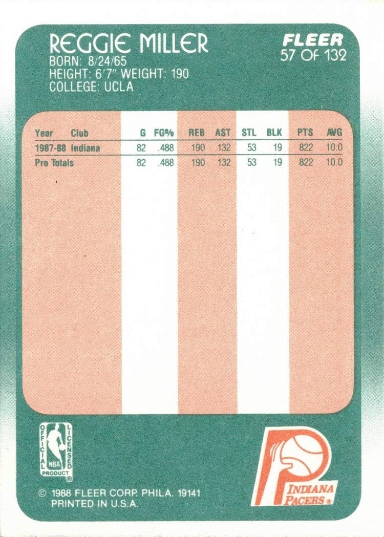 1988-89 Fleer Basketball #57 Reggie Miller Rookie Card