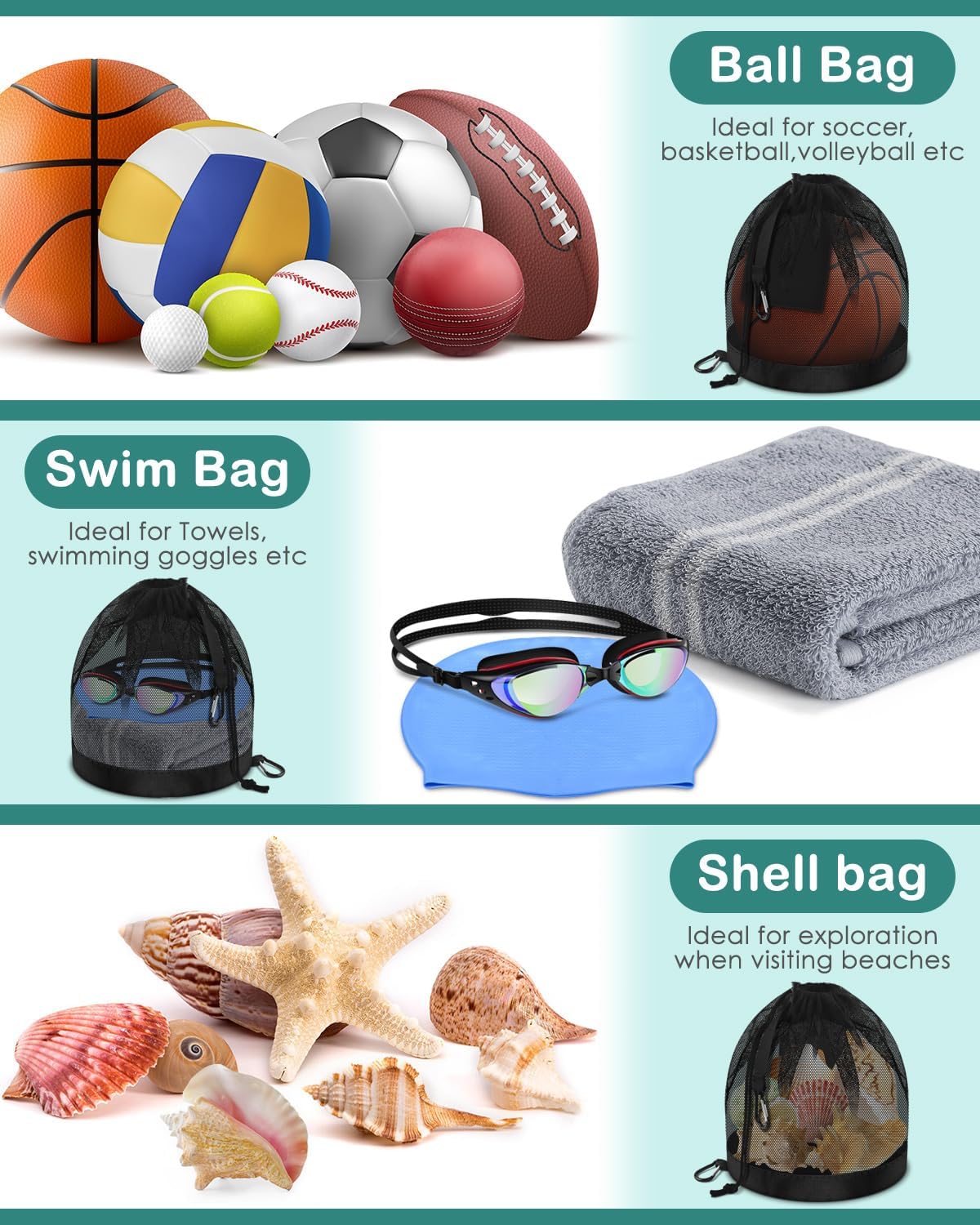 BROTOU Single Ball Bag with Double Hook, Balls Storage Bags with Zipper Pocket, Drawstring Sling Backpack for Soccer Basketball Football Volleyball Rugby