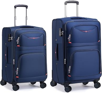 ROPLUS Softside Expandable Luggage with 4 Spinner Wheels, Durable Carry-On Luggage Suitcase (Blue, 2-Piece Set 21/25)