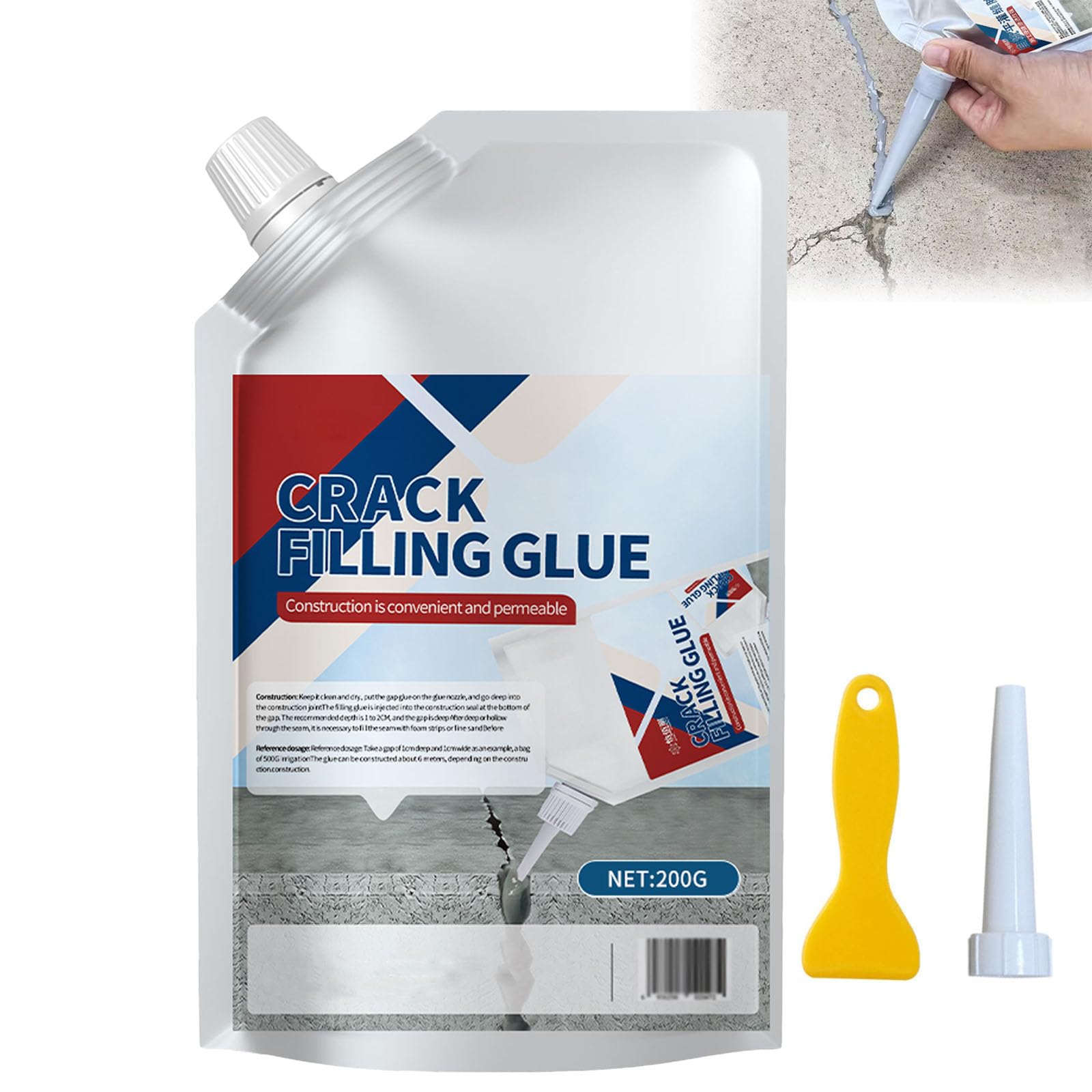 Heavy-Duty Concrete Crack Repair Adhesive, Quick-Drying Grouting Adhesive, Crack Filler Concrete Repair, ConcreteSealer Outdoor Waterproof (Grey,200G)