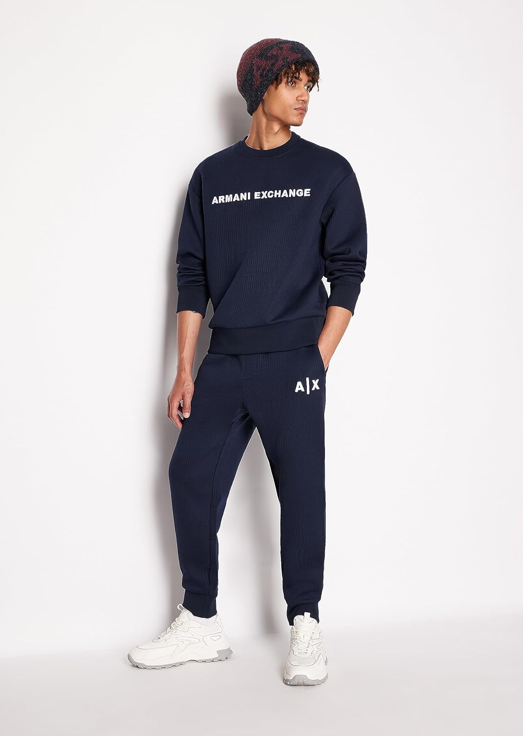 Armani Exchange Men's Jacquard Fleece Classic Simple Logo Pullover Sweatshirt