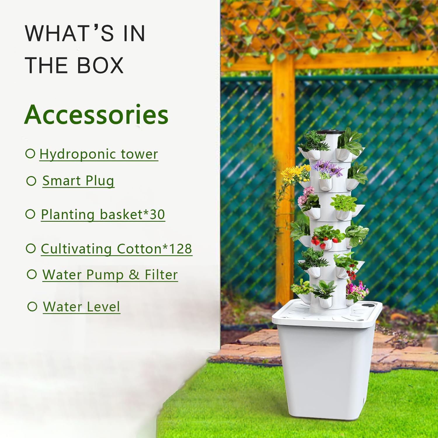 Sistema di coltivazione idroponica con 30 cialde – Fioriera da giardino intelligente per giardino di erbe aromatiche, kit completo di coltivazione idroponica con pompa e vasi a rete