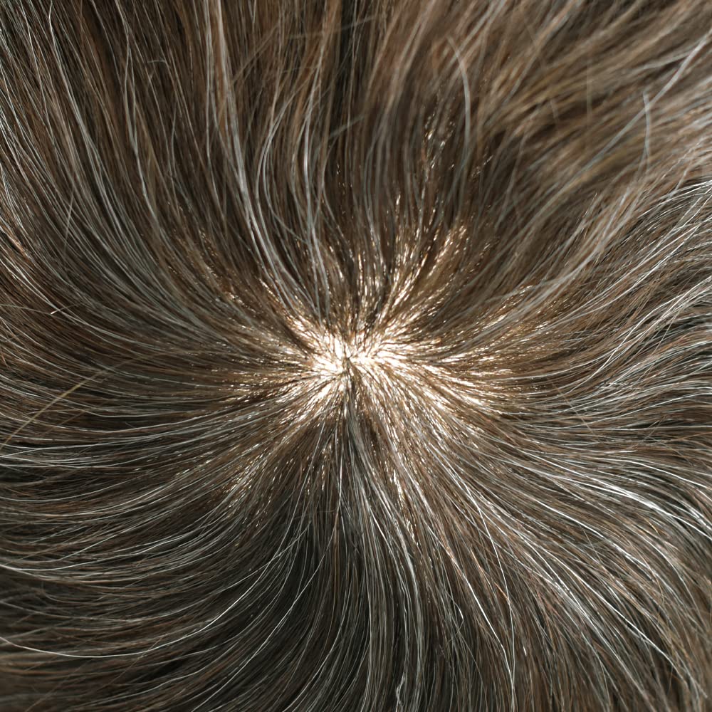 Mens Hair System Human Hair Piece For Men Hair Replacement System PU Hairpieces For Men Toupee Protesis Capilar Para Hombre 8''X10'' #520#5 Brown+20% Grey