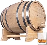 Vista 1 de Barril de envejecimiento de roble de 1 galón (Serie de destilería - aros de acero, sin barnizar) con soporte de madera, boung y espita - Barriles