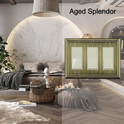 Vista 59 de Adler - Placa de pared de metal para interruptor de luz dúplex de palanca/dúplex, paquete de 2 unidades de latón antiguo, cubierta de salida