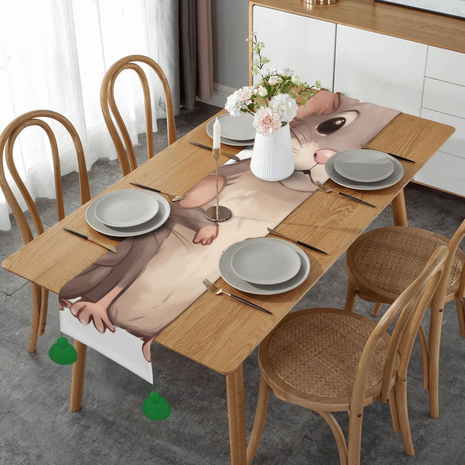 Chemin de table en lin tissé imprimé rats déco table automne lin naturel mariage buffet
