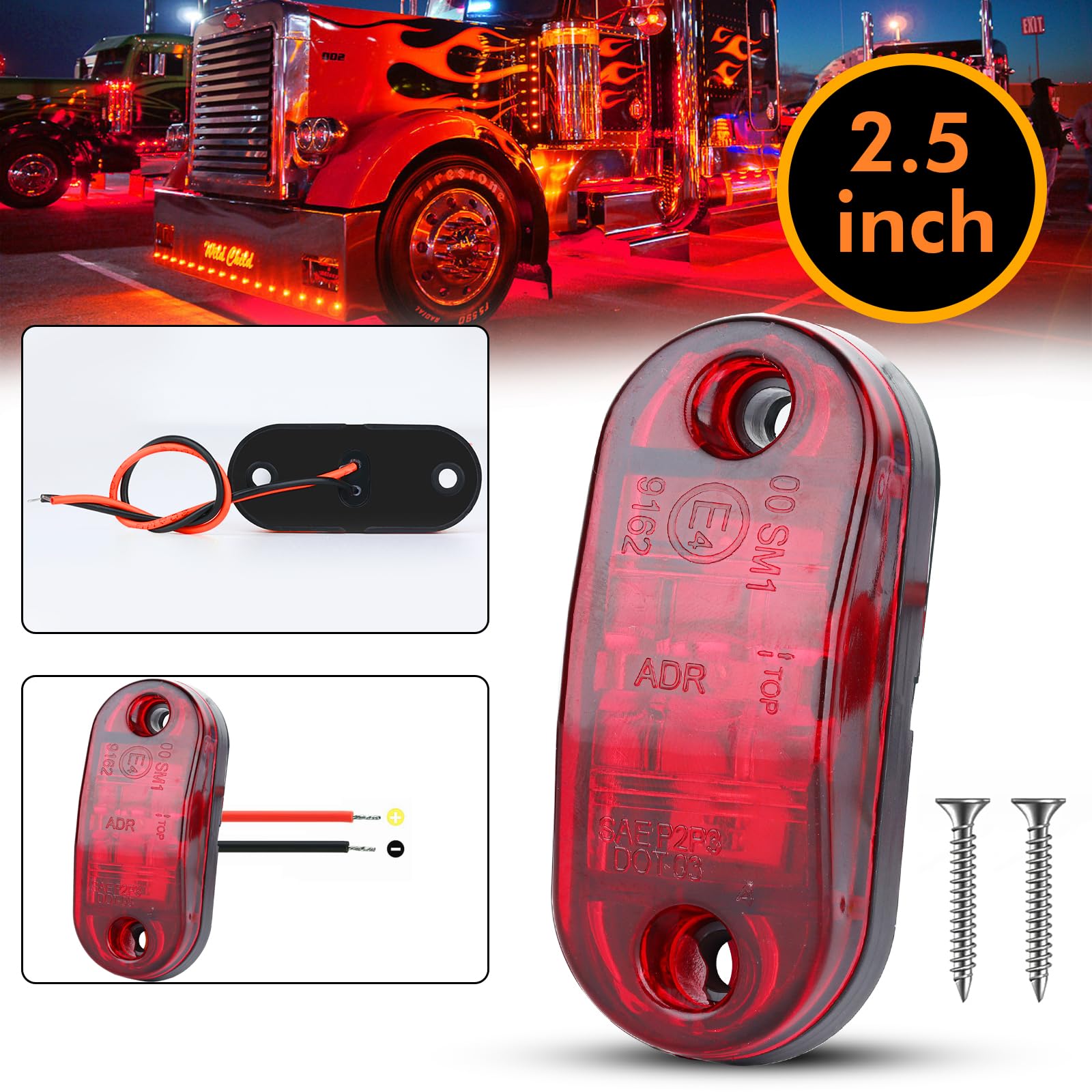 20 PCS 2.5 Inch LED Trailer Marker Lights Kit - Amber & Red, 12-24V Waterproof, With Screws For RV Truck Van Boat - View #10