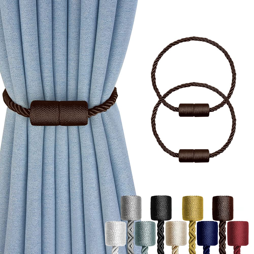2 Pack Strong Magnetic Curtain Tiebacks Outdoor Decorative Tie Backs Modern Rope Tiebacks Modern Handmade Tie Backs Decorative Curtain Holdbacks for raperies-Coffee