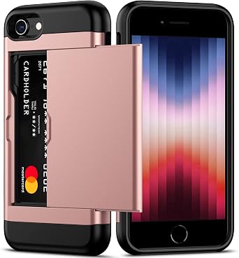 Nvollnoe for iPhone SE Case 2022/SE 2020 Case with Card Holder Rose Gold