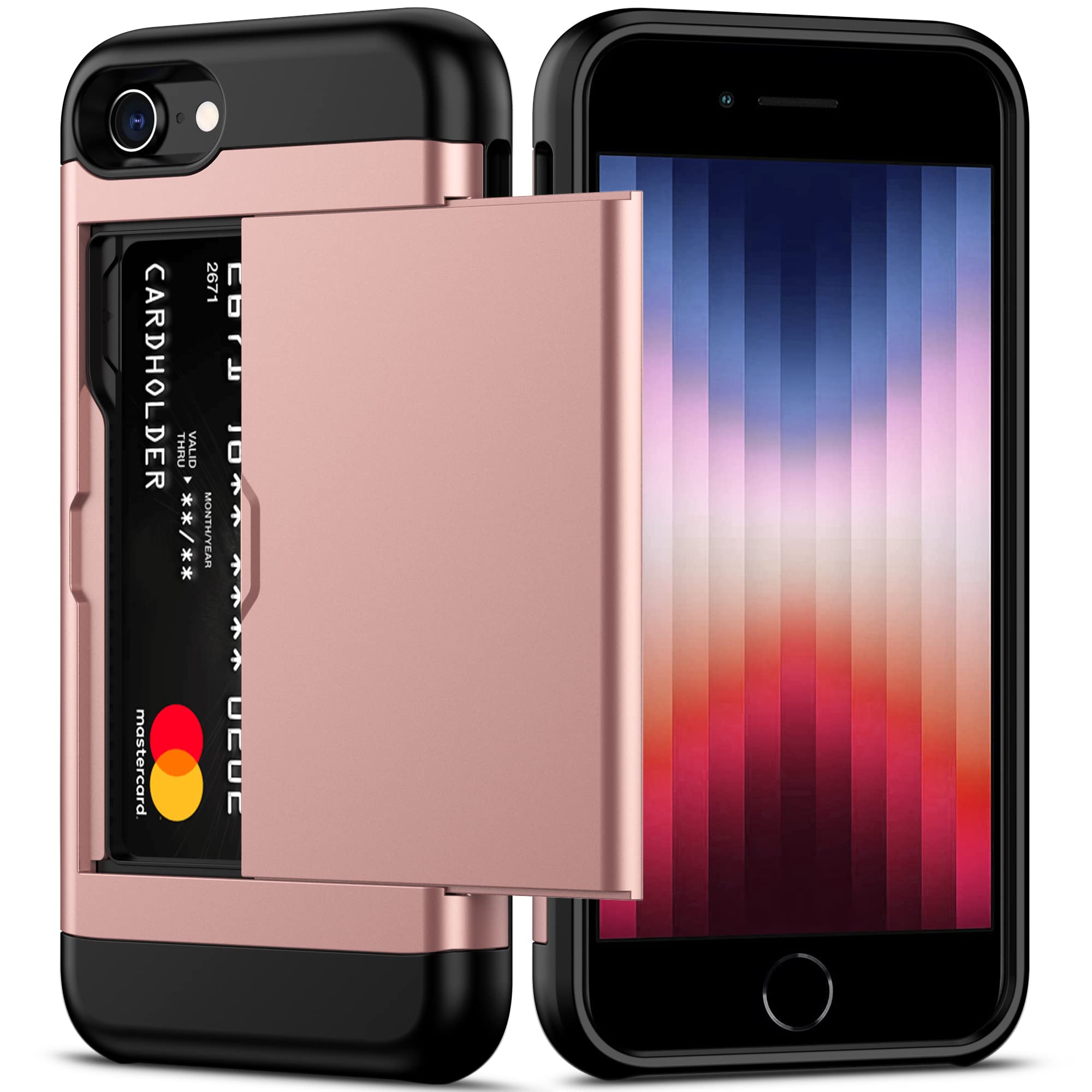 Photo 1 of Nvollnoe for iPhone SE Case 2022/iPhone SE 2020/7/8 Case with Card Holder Heavy Duty Protective Dual Layer Shockproof Hidden Card Slot Slim Wallet Case for iPhone SE 3rd/2nd/7/8-4.7''(Rose Gold)