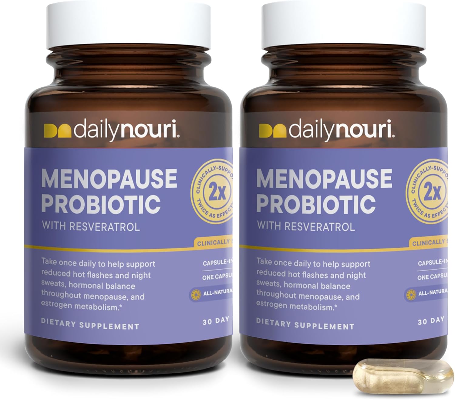 Daily Nouri Menopause Probiotics for Women | Hormonal Balance, Hot Flashes, Night Sweats & Gut Health | 3 Clinically Studied Strains + Resveratrol & Omega | 60-Day Supply