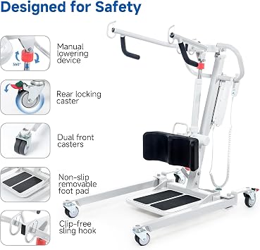 Stand Up Electric Patient Lift, Sit to Stand Lift, Full Body Patient Transfer Lifter for Home Use and Facilities, 400 lb. Weight Capacity. Rechargeable Battery and Transport Sling