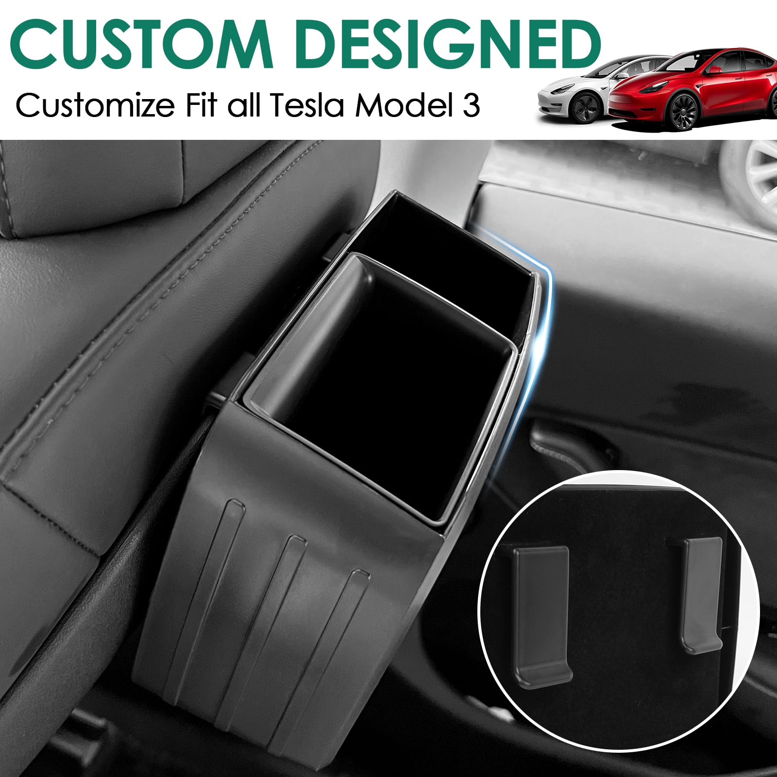 ONKENTET Seat Back Organizer Compatible with Tesla Model 3 (2017-2023) Model Y (2019-2023) Backseat Organizer Storage Box Suede Hanging Storage Pocket Drink Bins Holder Interior Accessories (Black)