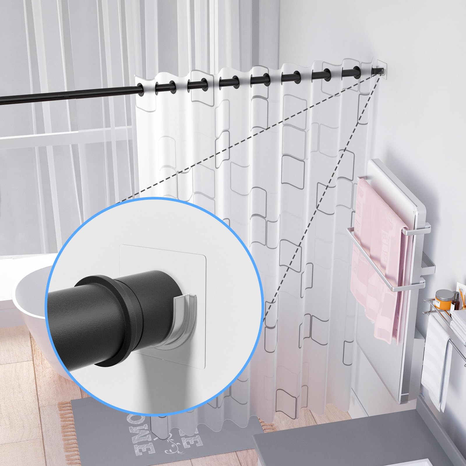 YEHOSHUN Shower Rod Holder with Strong Adhesive 4 Pack Shower Curtain Rod Holder for Wall Tension Curtain Rod — view 3