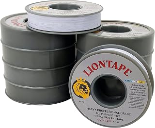 PROCURU Liontape G701 10-Pack 1/2" x 1200" (100-Ft) Heavy Duty Professional Teflon Tape, for Water/Oil/Gas, 4-Mil, High Density, Up to 12000 psi, Grey