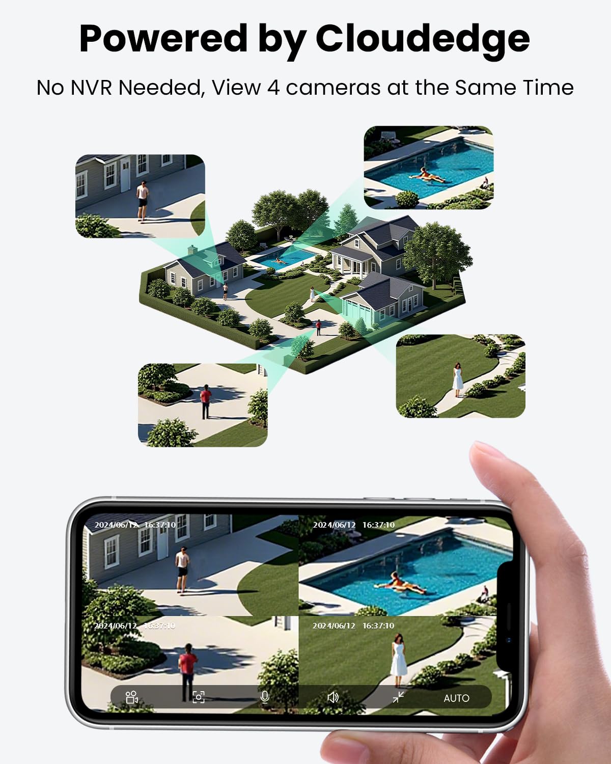 3MP Solar Security Camera 3-Pack Pan/Tilt Outdoor WiFi - Dettaglio