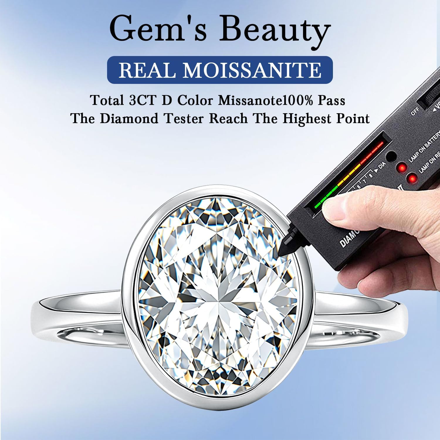 Gem's Beauty 3CT Moissanite Engagement Rings for Women – Solitaire 925 Silver 14K Gold Travel Ring Hypoallergenic D-Color VVS1