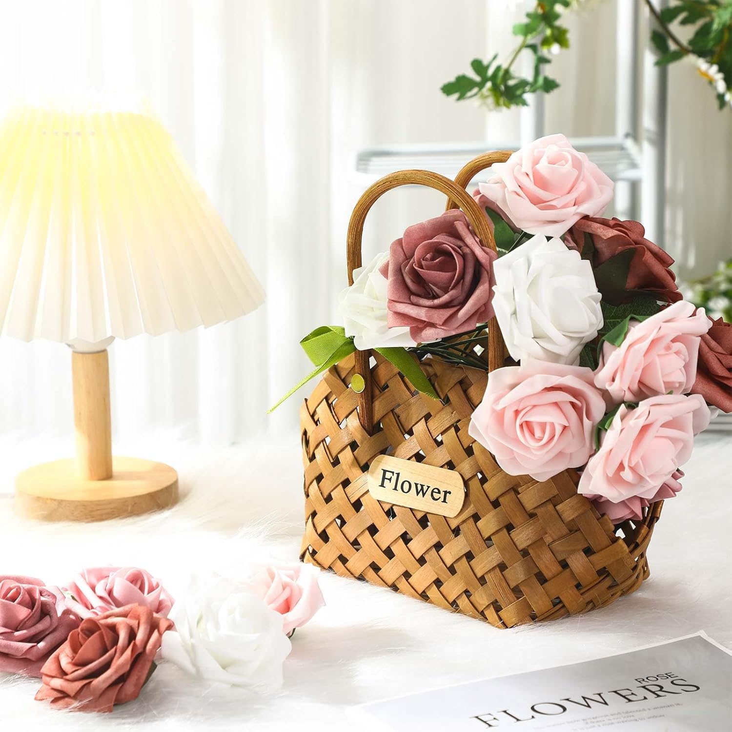 100 Pieces Artificial Foam Rose Flowers Faux Bouquet with Leaves and Stems for DIY Wedding Bouquets Centerpieces Bridal Shower Party Valentine Home Decorations(Shades of Dusty Rose) - Image 3