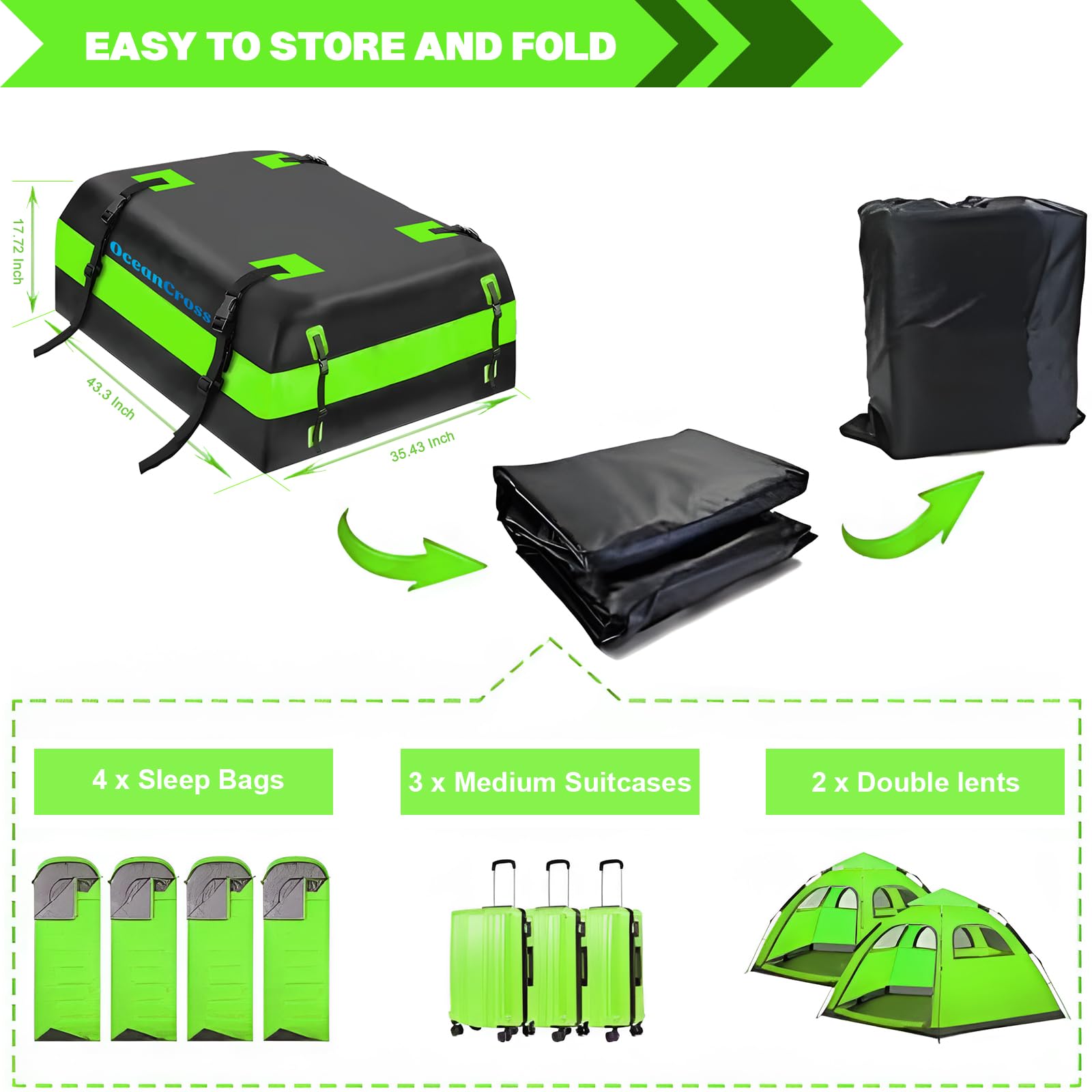 OceanCross Car Rooftop Cargo Carrier Bag, Green Rooftop Top Cargo - View #10