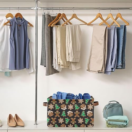 Miniatura 4 de Emelivor Cesta de almacenamiento de pan de jengibre de Navidad, cubos decorativos organizadores de juguetes, cestas de lavandería con asas para sala