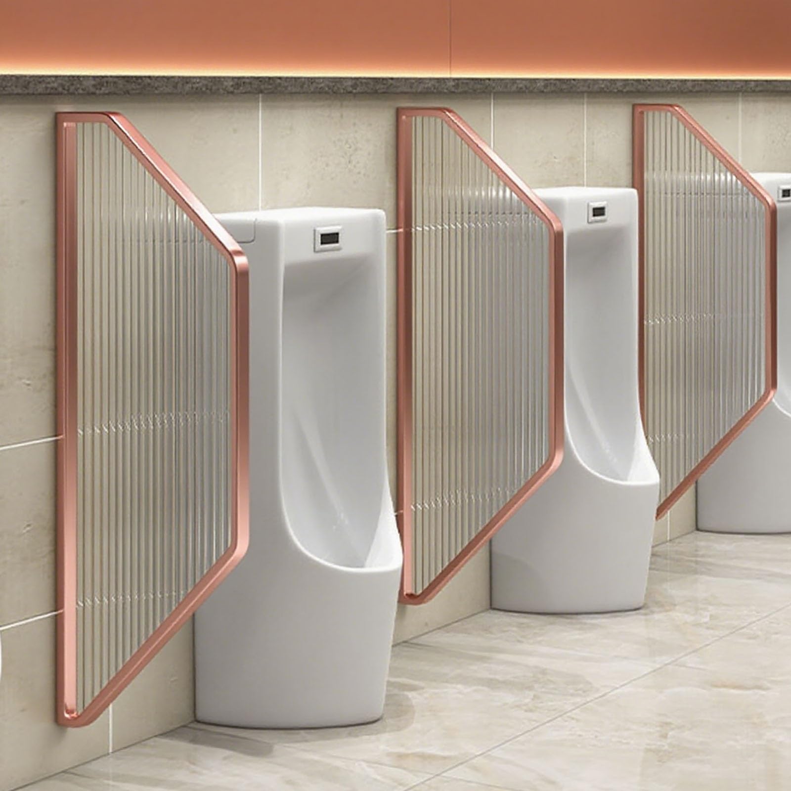 Mampara de urinario de pared en vidrio translúcido y acero para baño público