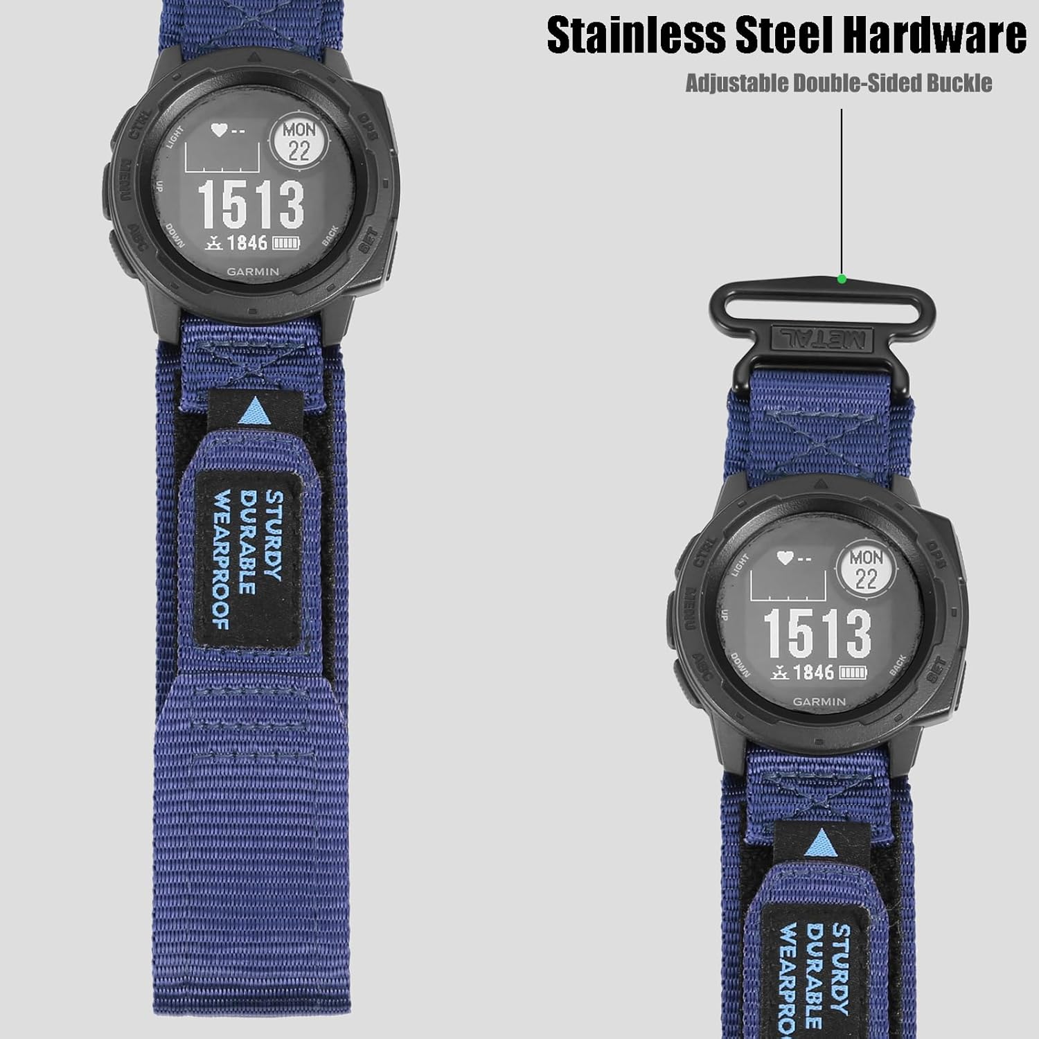 Olytop Tactical Rugged Watch Bands for Garmin Instinct/Instinct 2 Solar, 22mm Nylon Sports Replacement Strap with With Woven Loop Design for Garmin Instinct 2 Tactical/Esports/Tide