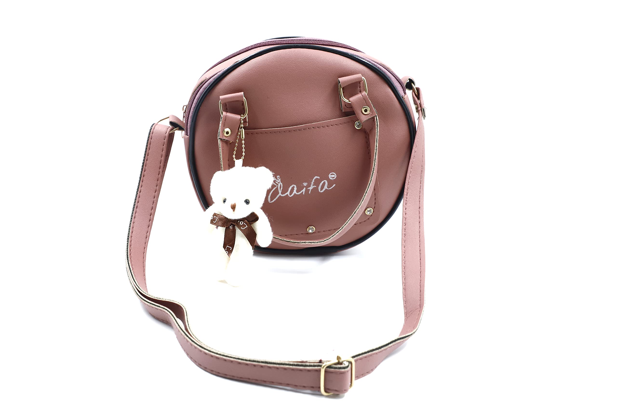 Sling Bag for Women & Girls Stylish Crossbody One Side Purse Sling Bag Closure & Adjustable Strap with teddy Keychain and zip round bag (Medium, Light Pink) (B0C71GVG4P) Amazon Price History, Amazon Price Tracker