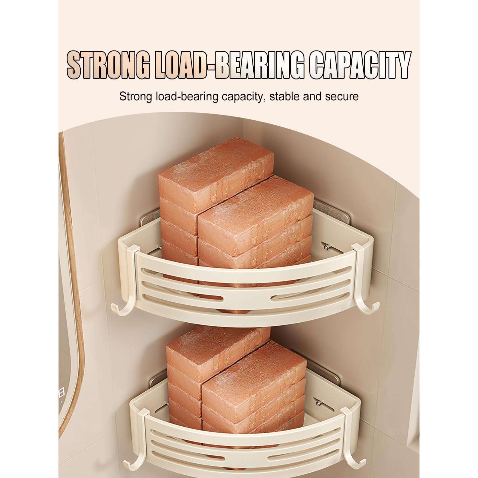 Estante esquinero de ducha adhesivo de gran capacidad, resistente al óxido y al agua, sin taladros, solución de almacenamiento extraíble de una sola capa para baño