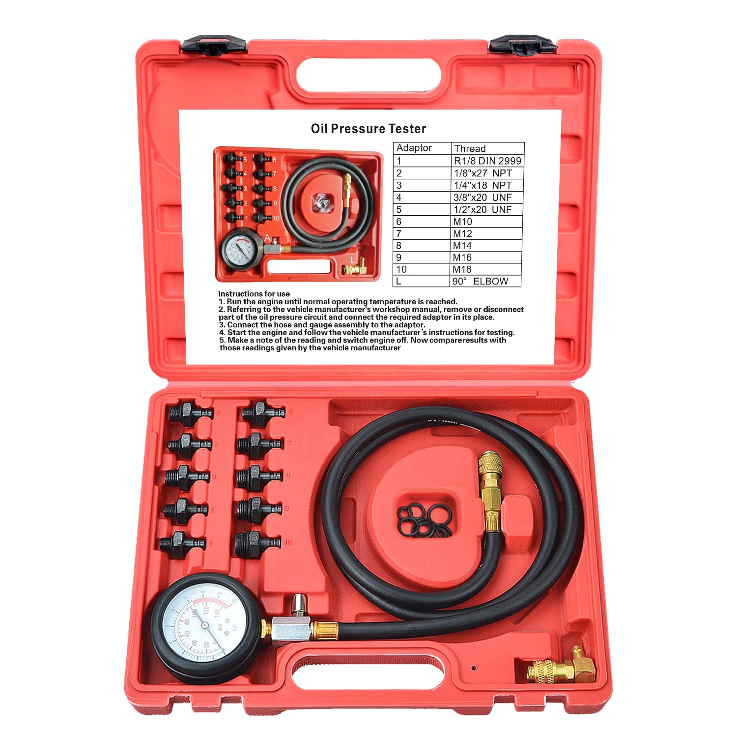 Strumento per Tester della Pressione dell'olio combustibile del Motore Kit manometro dell'olio del Cilindro del Motore Set di Test diagnostici dell'olio con adattatori