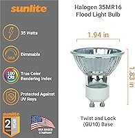 Vista 3 de Sunlite Bombilla halógena 40712 MR16, 35 vatios, inundación de 38°, 120 voltios, vida útil de 2000 horas, regulable, base GU10, protector