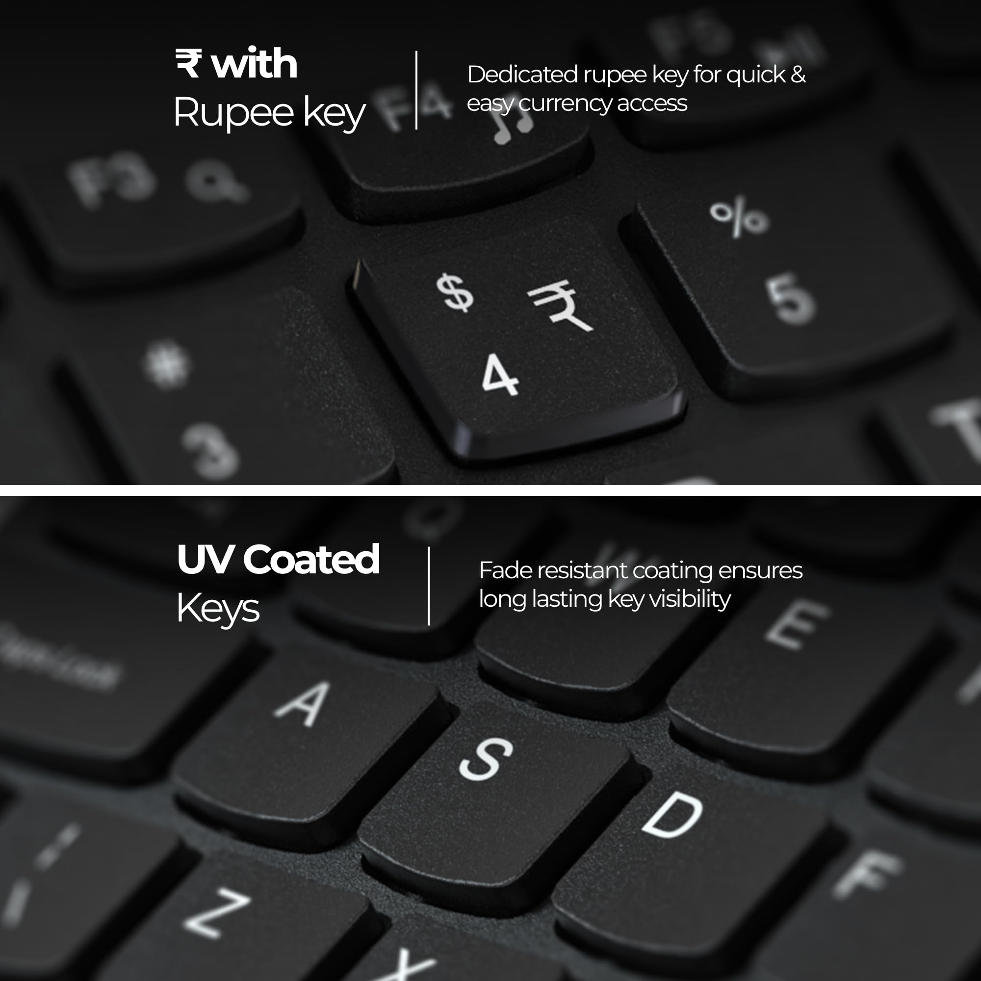 Zebronics K16 Wired Keyboard, 79-Key Layout with Integrated Multimedia Keys, 1.1m Cable Length, ₹ Rupee Key, UV Coated Keys, Spill-Proof Design, , Slim & Compact Design — Amazon image 4